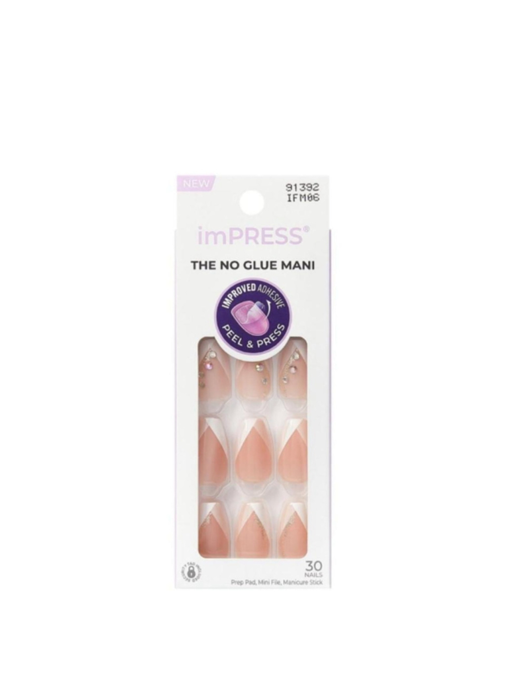 imPRESS No Glue Mani - Pink with rhinestones and glitter French tip #nailart #rh